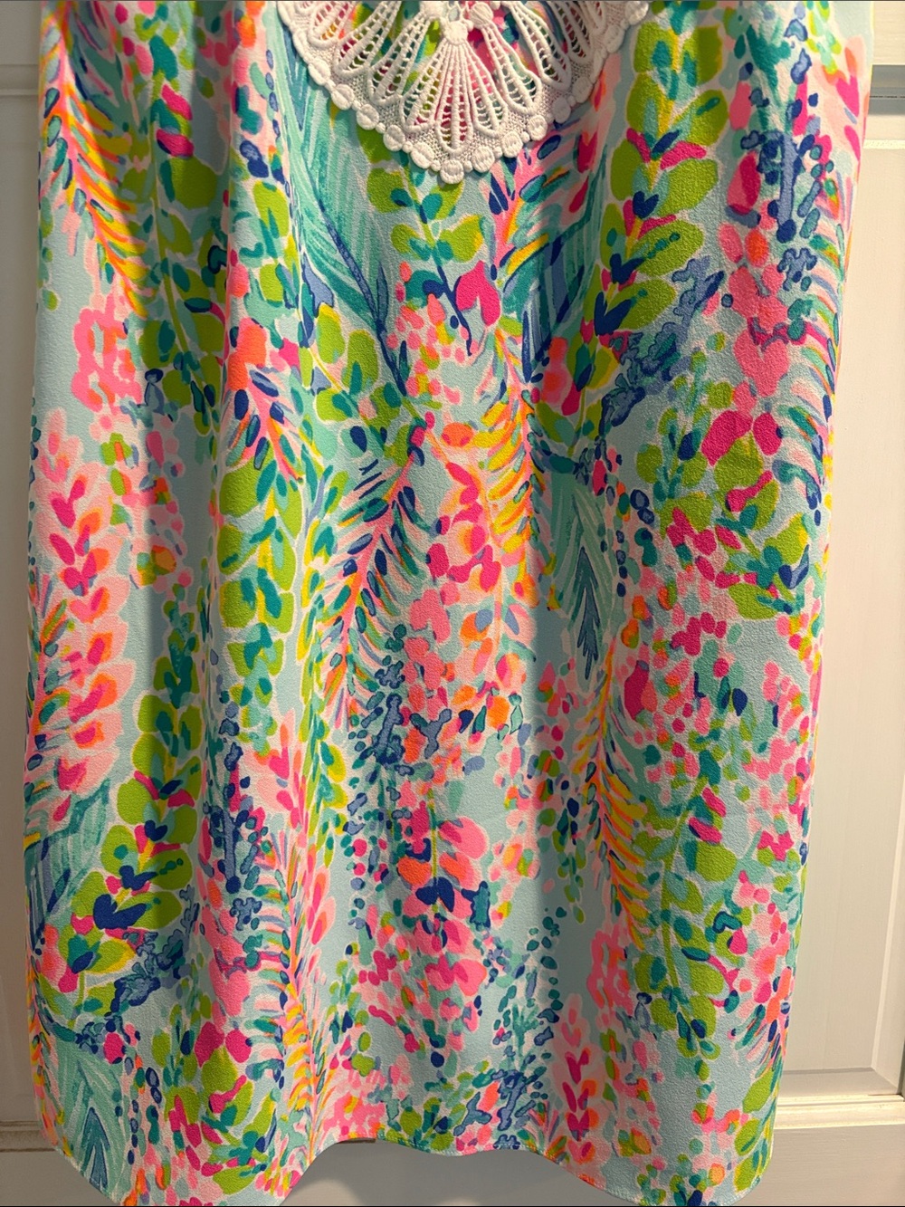 Lilly Pulitzer Multicolor Pastel Floral Dress with White Crochet Straps - Picture 4 of 8